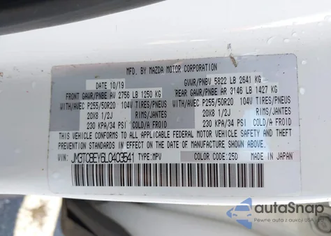 2020 Mazda Cx-9 Signature из США, поврежденный, VIN JM3TCBEY6L0403541